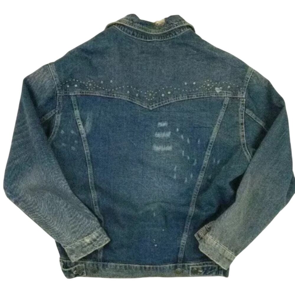 ZARA MAN Western Studded Aztec Flannel Lined Denim Trucker Jacket NWT Size Large - Picture 4 of 7